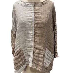 La Fixsun 100% Linen Lagenlook Patchwork Tunic Top – Size Medium